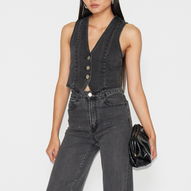 Aevelyn JeansJeans vest เสื้อกั๊กยีนส์สีเทาดำ