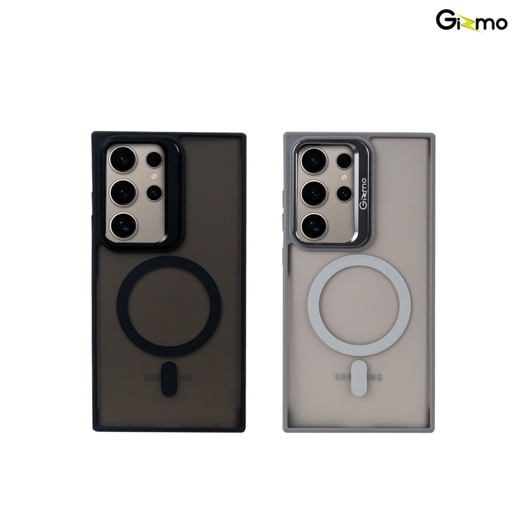 Gizmo เคส รุ่น S24 Ultra เคสชาร์จได้ กันกระแทก ขาตั้ง Camera Protect stand with mag เนื้อสัมผัสแมท ขอบดำ/เทา