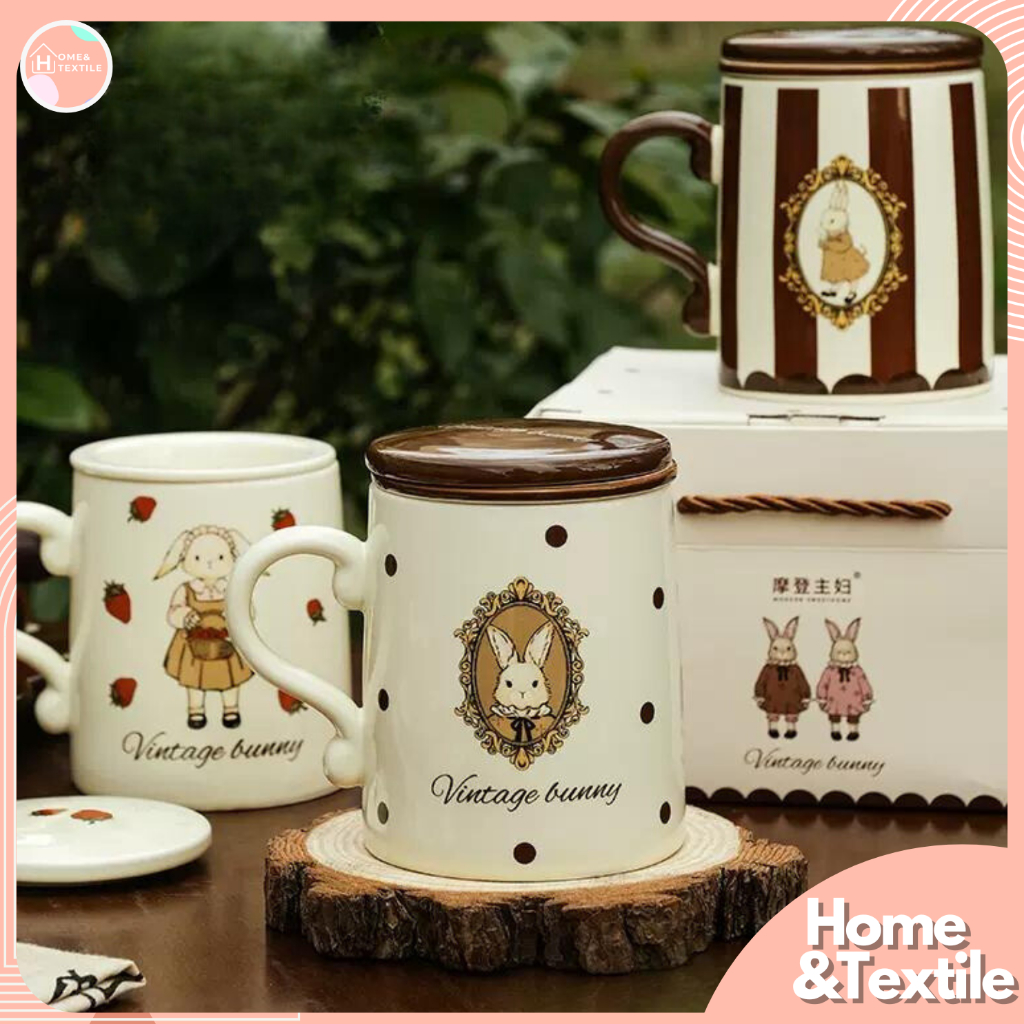 แก้วกาแฟเซรามิค แก้วชาพร้อมที่กรอง 🐰✨️ลายกระต่าย สุดคิ้วท์ | Rabbit vintage