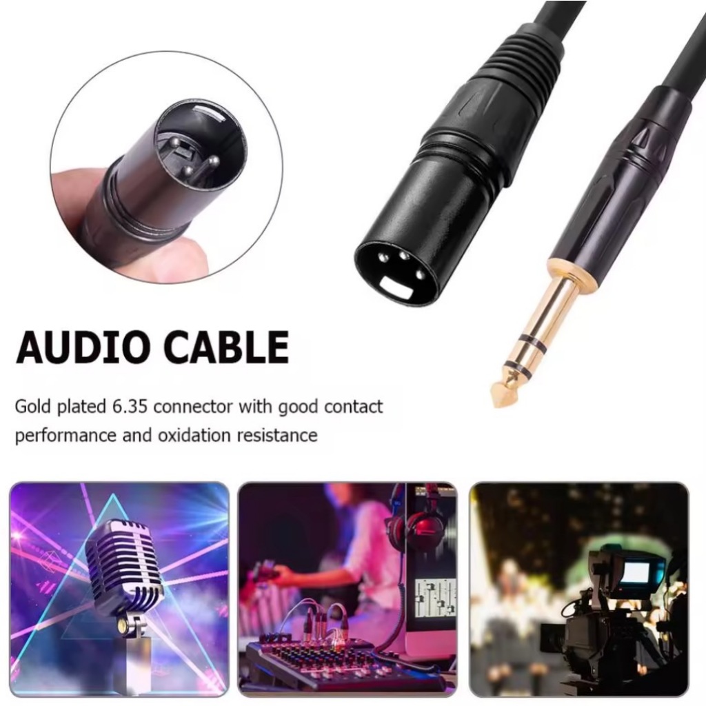 สายสัญญาณTRSเป็นXLRตัวผู้ออก6.35mmสายเชื่อมต่อสัญญาณTRSเป็นXLR สายยาว1M ตัวผู้สายไมค์ชุบทองชีลด์สองชั้นสำหรับไมโครโฟน