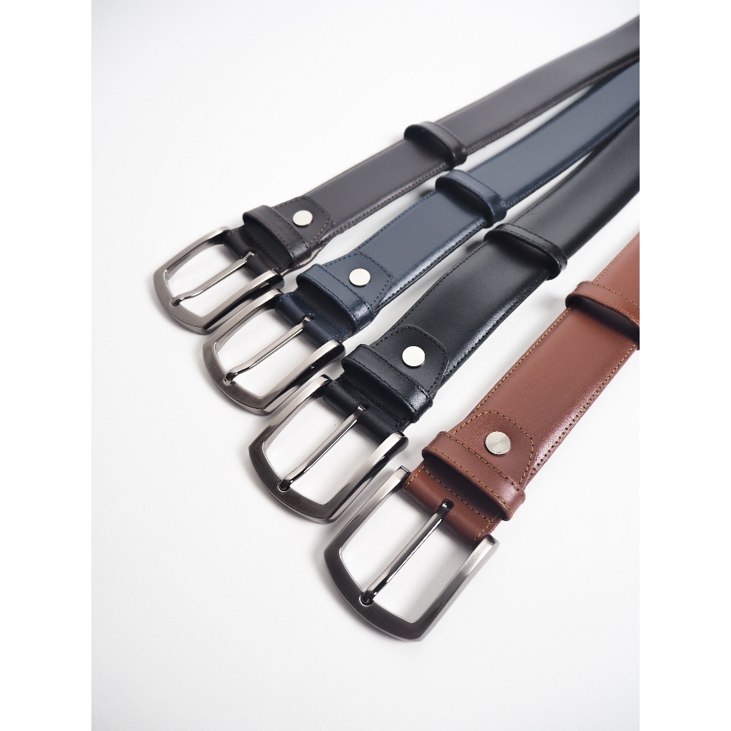 เข็มขัดหนังวัวเรียบ 1.3” เดินด้ายข้าง ริมบาง Cow leather belt 1.3"