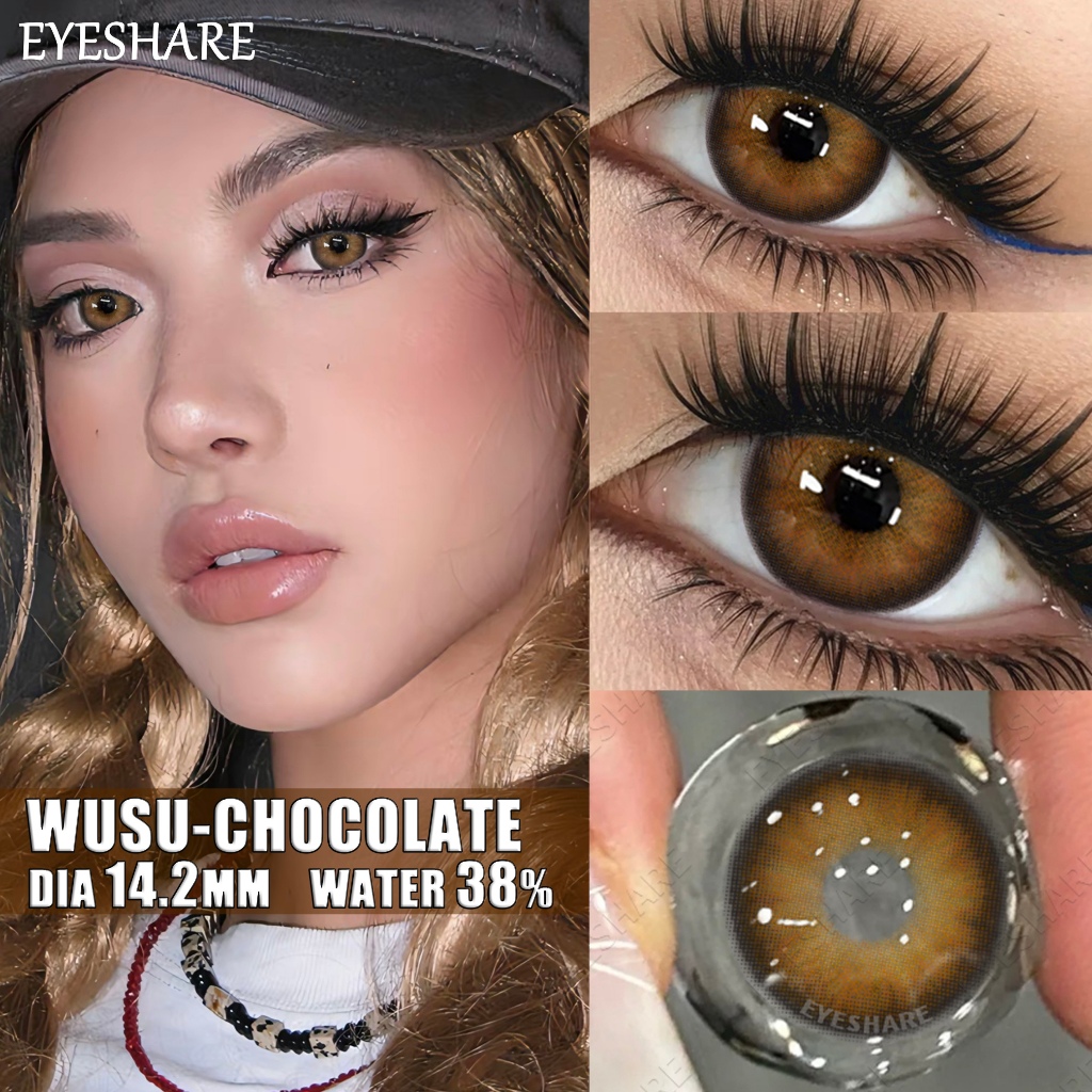 [NEW ] WUSU คอนแทคเล ช็อคโกแลต/สีฟ้า เลนส์นิ่ม 2 ชิ้น 1 คู่ นส์สีเทา คอนแทคเลนส์สี บิ๊กอายตาหวาน 14.2มม.