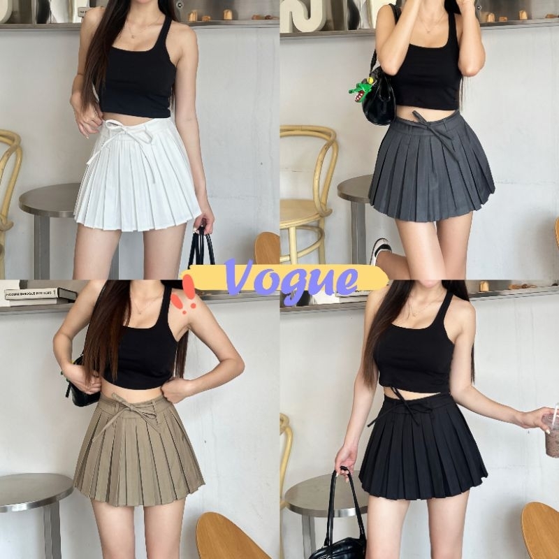 Vogue🌟พร้อมส่ง🌟 สี่สี กระโปรงพลีทแฟชั่น กระโปรงจีบเอวสูง เทรนด์เซ็กซี่  (229) -NZ-XM）