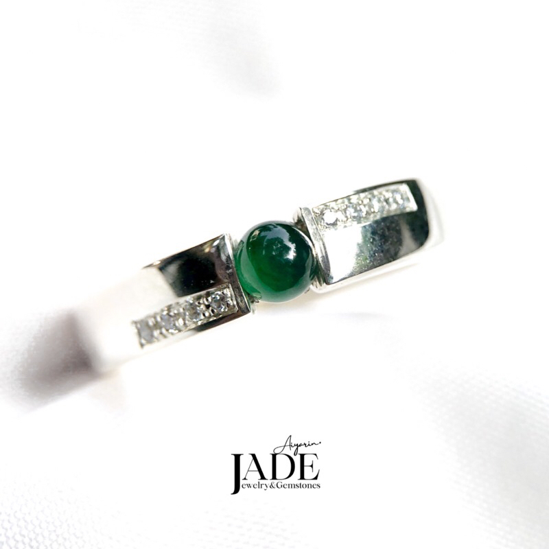 AYRD | เเหวนเงินเเท้925ชุบโรเดียม ฝังหยกเเท้ Natural Jadeite Type A Imperial Jadeite หยกจักรพรรดิ์ เนื้อเเก้ว