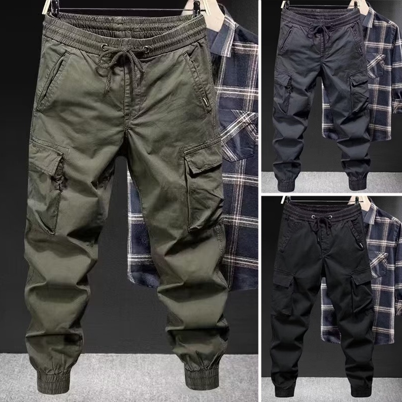 M - 5XL กางเกงคาร์โก้ผู้ชาย ทรงหลวม ขนาดใหญ่ แต่งกระเป๋าหลายช่อง คุณภาพสูง แฟชั่นสําหรับผู้ชาย กางเกงเดินป่าผู้ชาย