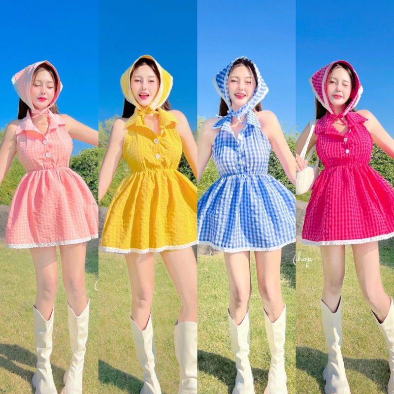 Minidress’ 3 ชิ้น  So cute 🥰 เซต3ชิ้น - มินิเดรส คอปกเปิดหลัง เซ็กซี่แต่งชายลูกไม้ เพิ่มความหวาน^^