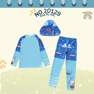 Summer Story ⭐🌊ชุดว่ายน้ำเด็กผู้ชายแขนยาว ขายาว พร้อมหมวกกันแดด NO.20129 ลายน่ารักมาก ผ้ากันแสงแดดUVใส่ง่าย มีเชือกผูก