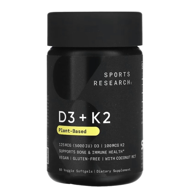 [พร้อมส่ง]🇺🇸Sports Research Vitamin D3 + K2 Plant-Based D3 125mcg[5000IU] + K2[MK-7] 100 mcg Vegan วีแกน [Refresh-Life]