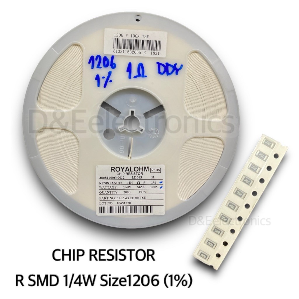 CHIP RESISTOR R SMD ชิป ตัวต้านทานขนาด 1/4w Size1206 1% (จำนวน 100 ตัว) **อ่านรายละเอียดก่อนสั่ง**