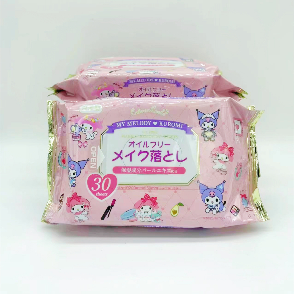 30 แผ่นต่อแพ็ค ทิชชู่เช็ดเครื่องสำอาง (อัพเกรดใหม่)Sanrio ญี่ปุ่น 🇯🇵 ล้างเมคอัพ Remover ผ้าเช็ดทำความสะอาดผิวหน้า ของแท้