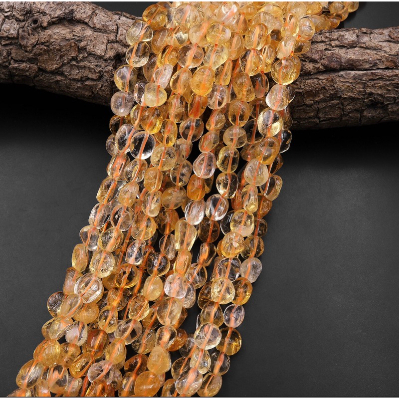 1 ST Natural Golden Yellow Citrine Beads Freeform Pebble Nugget Gemstone 15.5" Strand