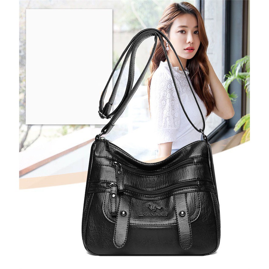 minoshop ✨หนัง PU กันน้ำ✨ งานฮิต กระเป๋าสะพายข้าง สายหนัง