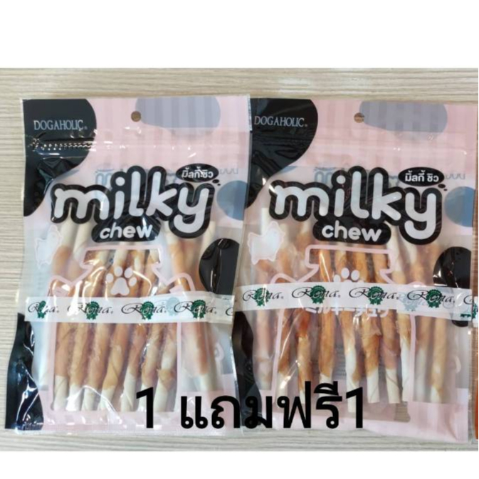 Milky chew 1 แถม1 มิ้ลกี้ชิว ไก่พันไวท์ทีสติ๊ก บรรจุ10 ชิ้น