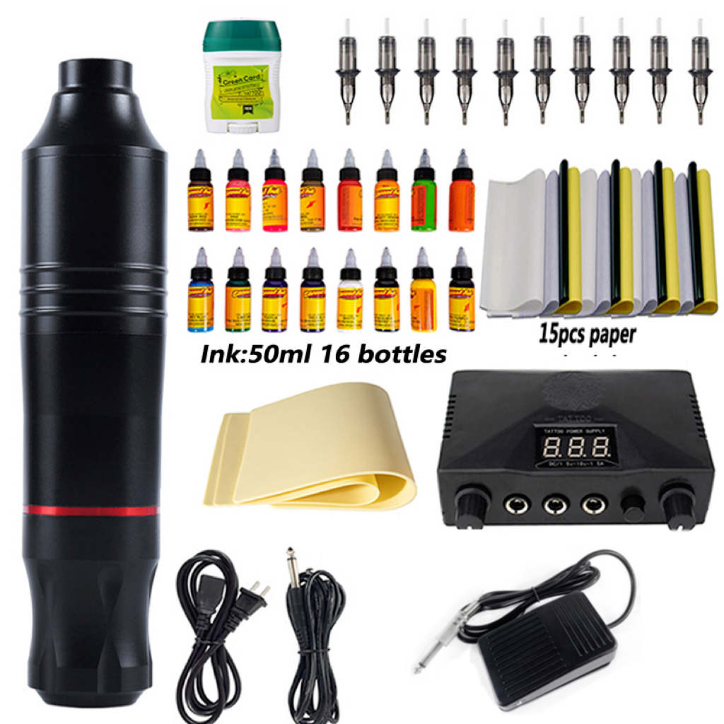 เครื่องสัก แถมอุปกรณ์ครบชุด แหล่งจ่ายไฟสัก เหยียบ tattoo machine pen