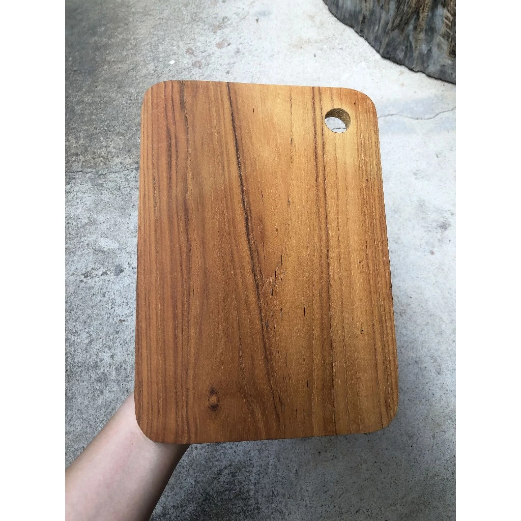 เขียง ไม้สัก เขียงแคมป์ปิ้ง ถาดวางสเต็ก Steak Plate wooden (ขอบมน เจาะรู)
