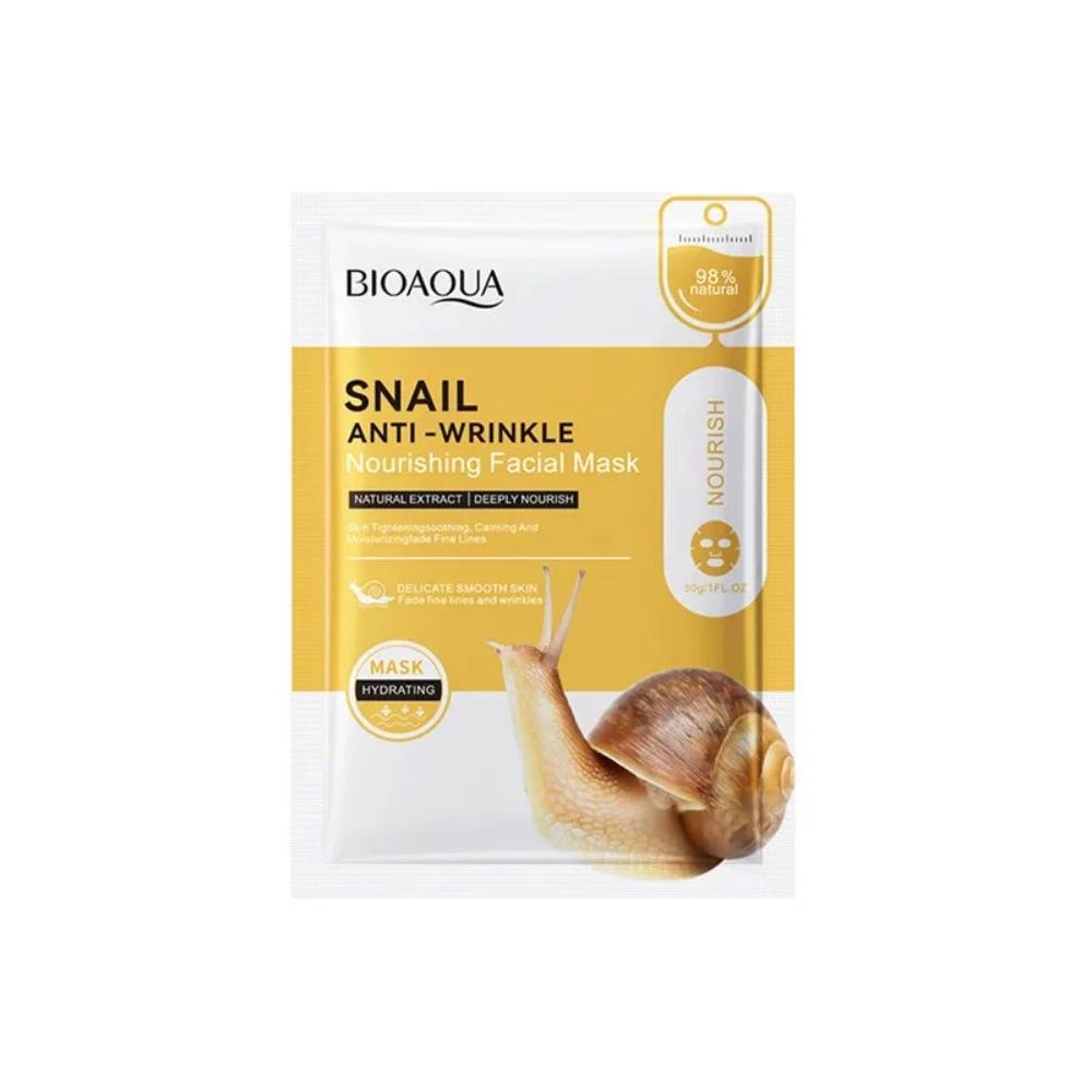 BIOAOUA SNAIL ANTI-WRINKLE ( สีเหลือง ) มาส์กหน้าหอยทาก บำรุงผิวอย่างล้ำลึก บำรุงผิวให้ชุ่มชื้น ผิวเนียนนุ่ม 1 แผ่น
