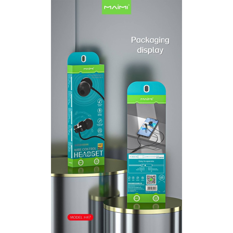 Maimi หูฟัง อินเอียร์ รุ่น H47 สี-ดำ (สายเสียบAUX 3.5) แบบเสียบหู (In-Ear) ของแท้ เสียงดี