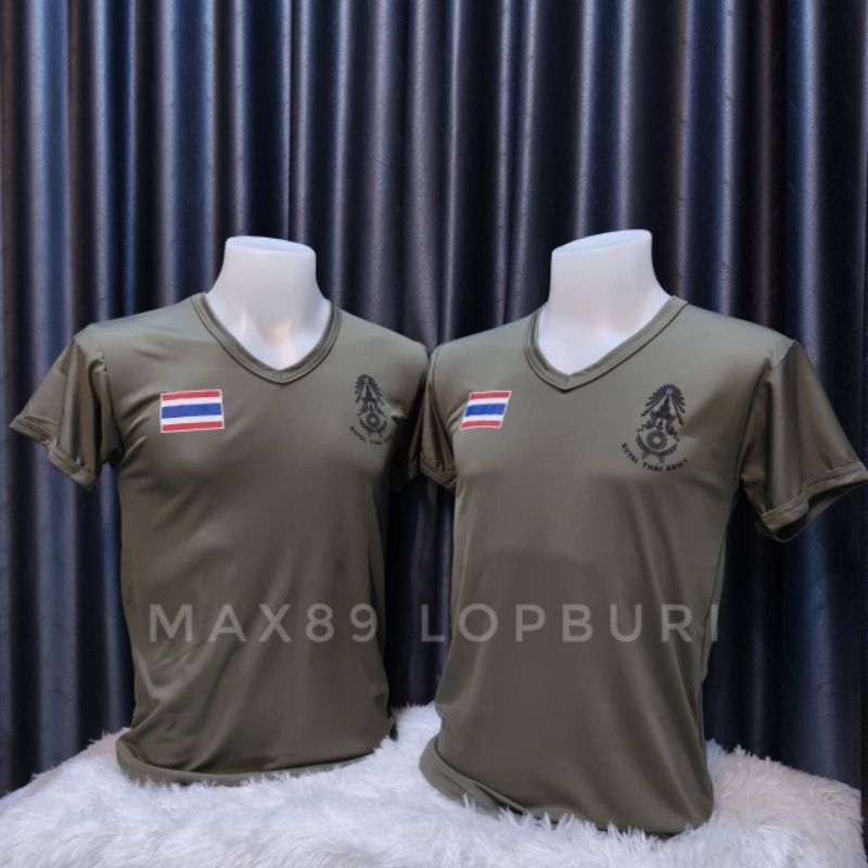 เสื้อยืดทหารกองทัพบก ธงชาติตรง Royal Thai Army คอวี ผ้านาโน(ผ้าลื่น)