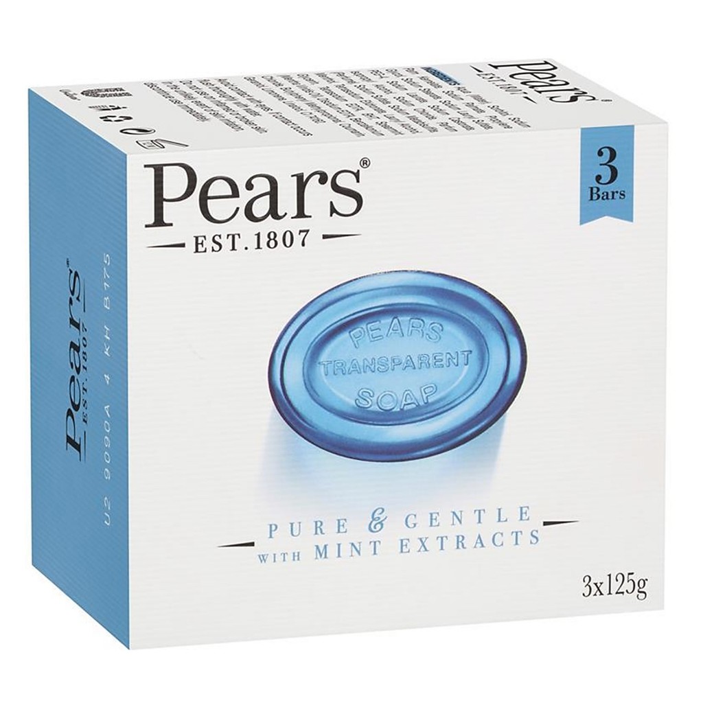 Pears Transparent Soap Pure And Gentle With Mint Extracts 3x125g สบู่ทำความสะอาดผิวหน้าผิวกายสูตรพิเ