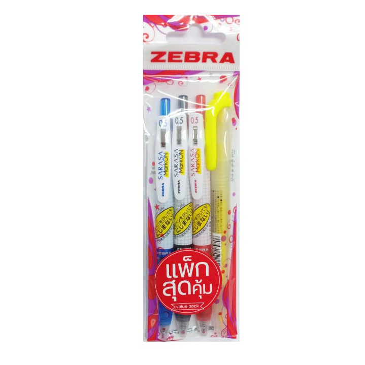 ชุดแพ็คพิเศษสุดคุ้ม 3+1 ZEBRA Sarasa Mark On+ ไฮไลท์ optex