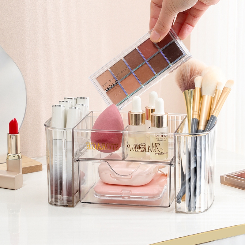 กล่องเก็บของบนโต๊ะ ช่อง กล่องเก็บเครื่องสำอางค์ กล่องเก็บเครื่องเขียน พลาสติก สำหรับตกแต่งบ้าน