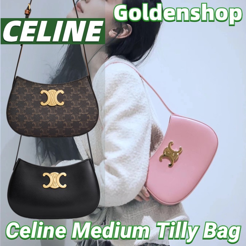 เซลีน CELINE Triomphe Medium Tilly Bag Canvas And Calfskin กระเป๋าสะพายเดี่ยว