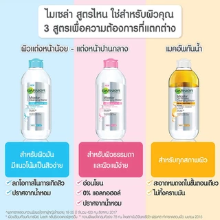 Garnier Micellar Cleansing Water ผลิตภัณฑ์ทำความสะอาดผิวหน้า รอบดวงตาและริมฝีปาก 400ML.