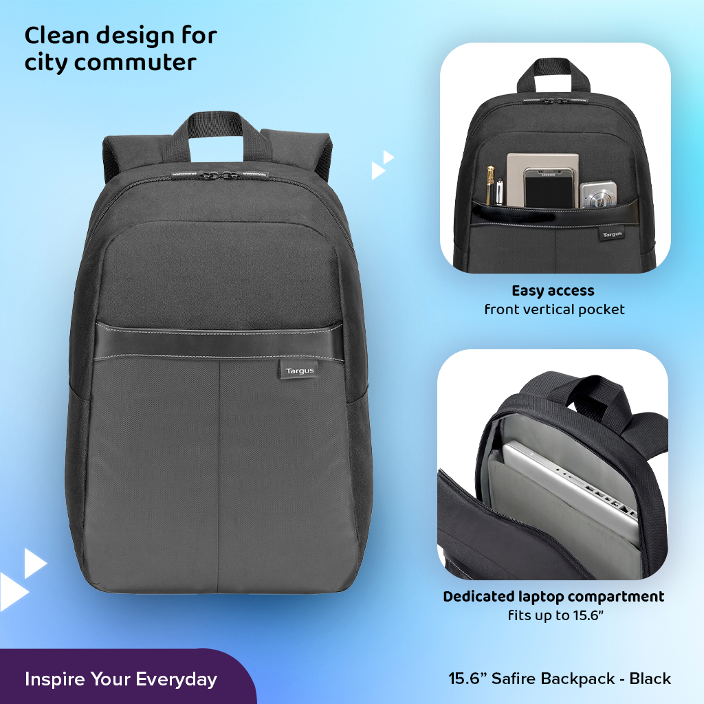 กระเป๋าเป้ใส่โน๊ตบุ๊คสำหรับขนาด 15.6" Safire Backpack (Black) [TSB883]