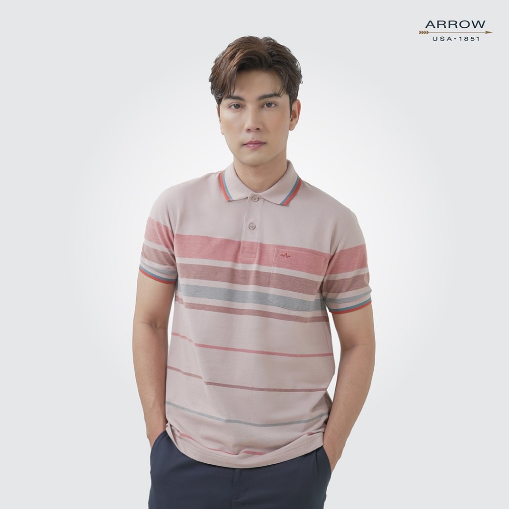 ARROW เสื้อโปโล ทรง Comfort สีเบจ ลายริ้ว รหัส MPCC552