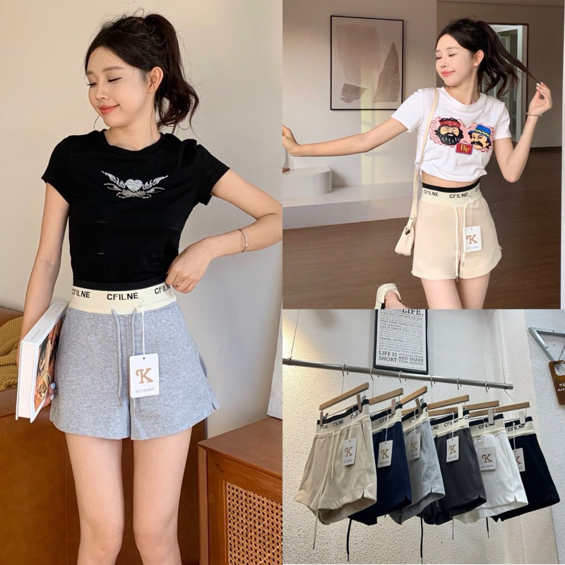 Gang_jeans#1003(K)กางเกงขาสั้น แต่งขอบเอว มีกระเป๋าข้าง