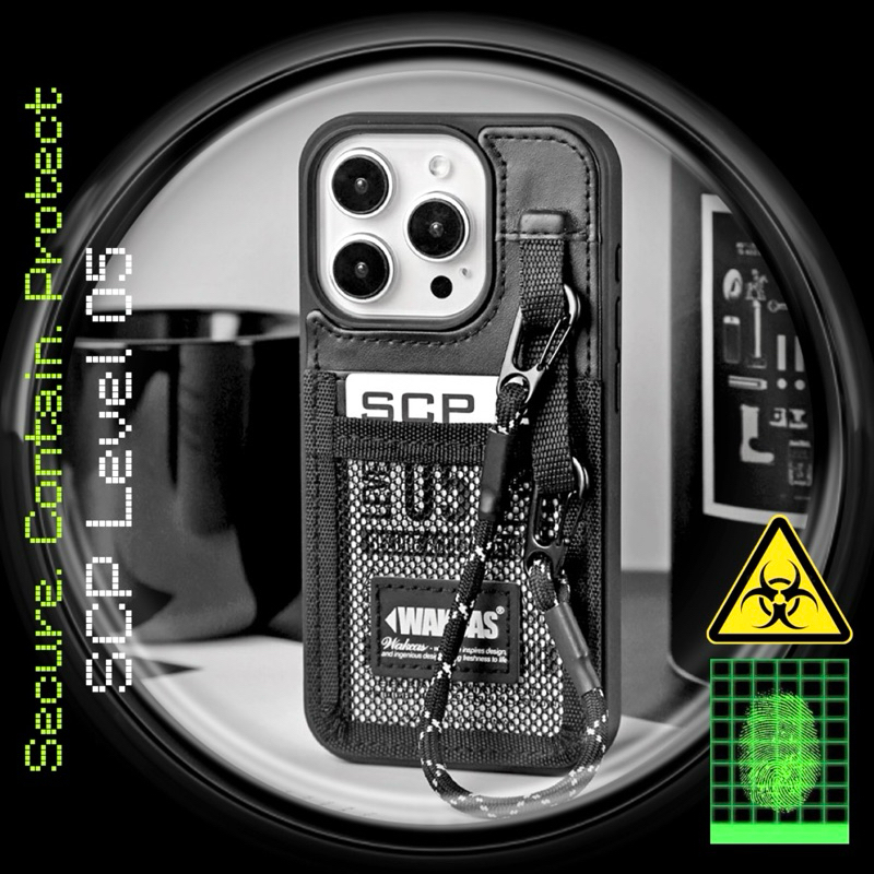 [🚨Wakcas] SCP security card🧪เคสโทรศัพท์มือถือไอโฟนหนังสีดำตาข่ายเท่มินิมอลเกาหลี sci fi