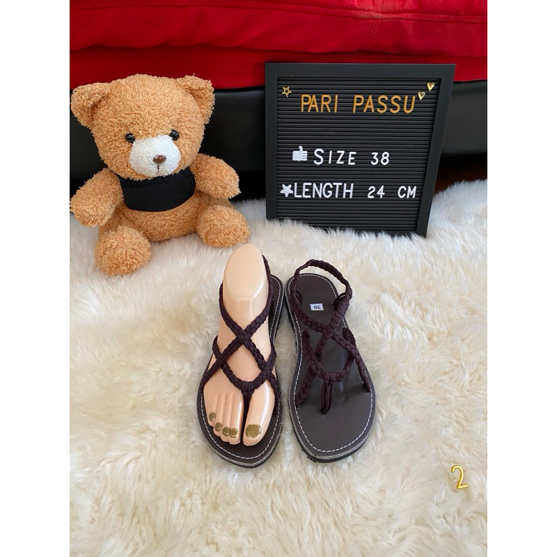 ( Size 35,38 ) 🎀 รองเท้าใส่กับชุดไทย 🤎 สีน้ำตาลล้วน ✅ เชือกถักมือ วินเทจ สไตลญี่ปุ่น 💯 เกรดส่งออก ราคาโรงงาน