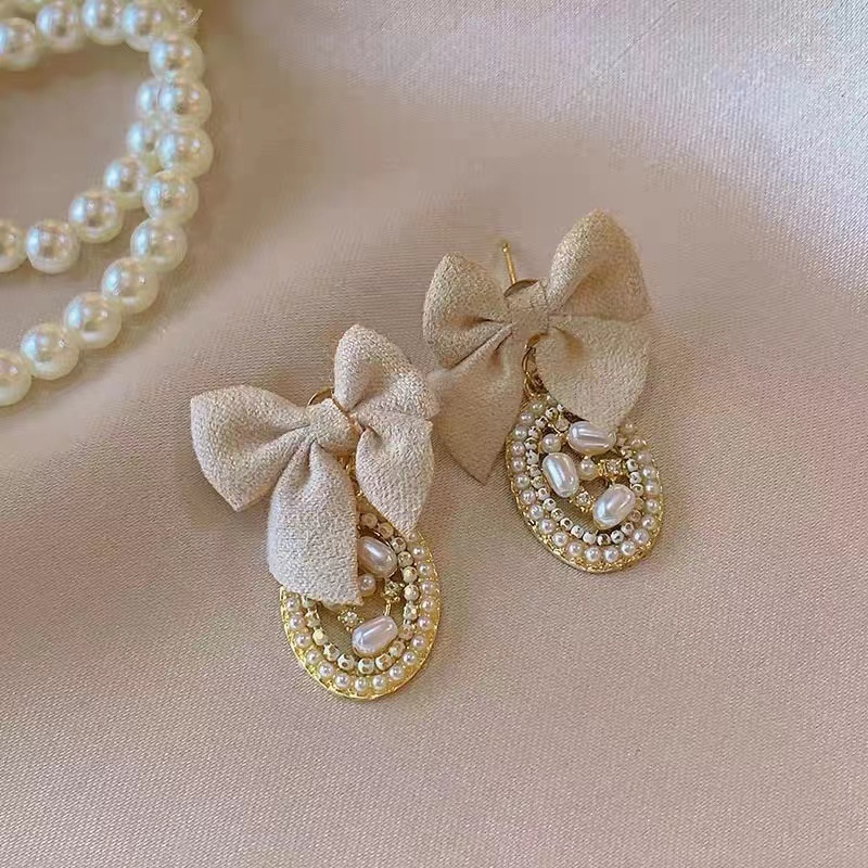 ต่างหูเงินโบว์ห้อยไข่มุก / Ribbon Pearl Earrings / Sterling Silver Earrings /Korean Earrings / ต่างห