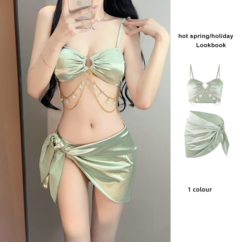ชุดว่ายน้ำ ชุดบิกินี่ bikini ผ้าคลุม 3 ชิ้น สายสะพายไหล่ปรับได้ ผ้าคุณภาพสูง Swimsuit 2424 – โปรปัง