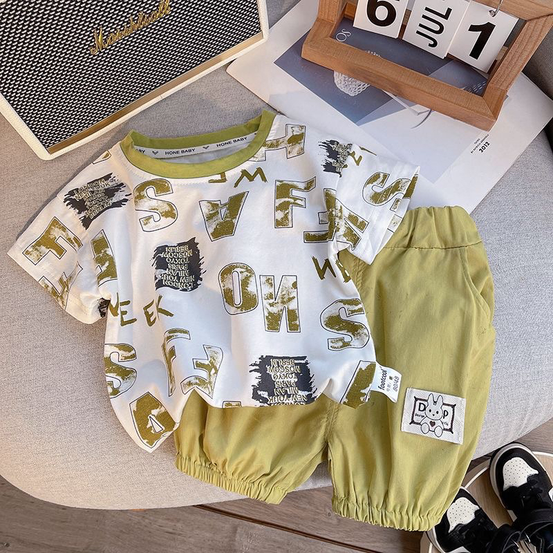 สินค้าพร้อมส่งในไทน ชุดเสื้อกางเกงเด็กผู้ชาย ชุดเด็กใส่เที่ยว แฟชั่นฤดูร้อน ชุดเซ็ท2ชิ้น