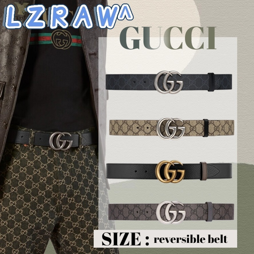 Ready Stock 100%กุชชี่ แท้/Gucci Reversible leather belt with double G buckleเข็มขัด/belt