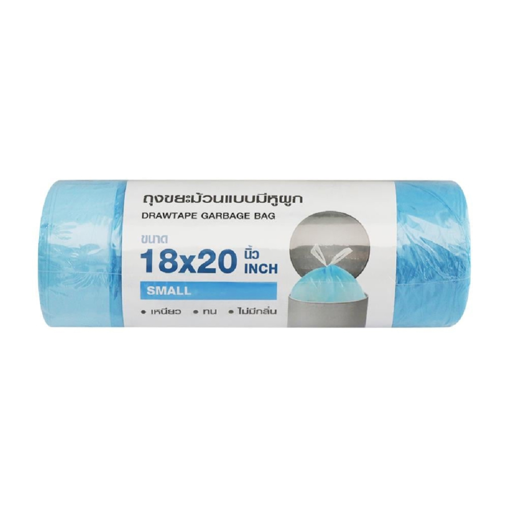 ถุงขยะม้วน แบบมีหูผูก 18x20นิ้ว 30ใบ สีฟ้า [HA-35]