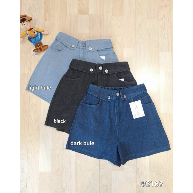 Gang_jeans#2165กางเกงขาสั้นผ้ายีนส์ แต่งขอบเอว