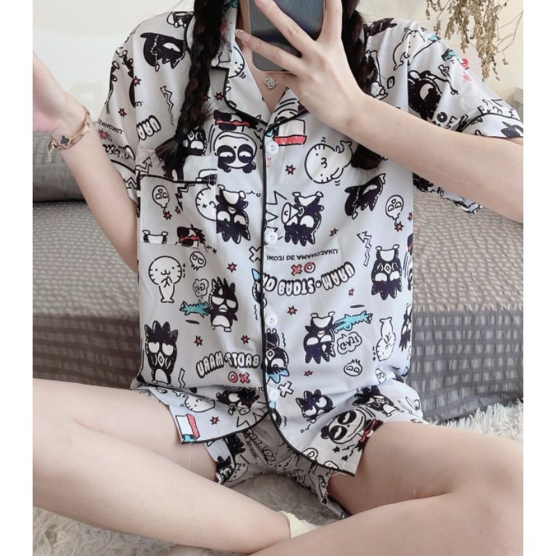 ชุดนอนไหมอิตาลี ขาสั้น น้องแบดแบดค่า