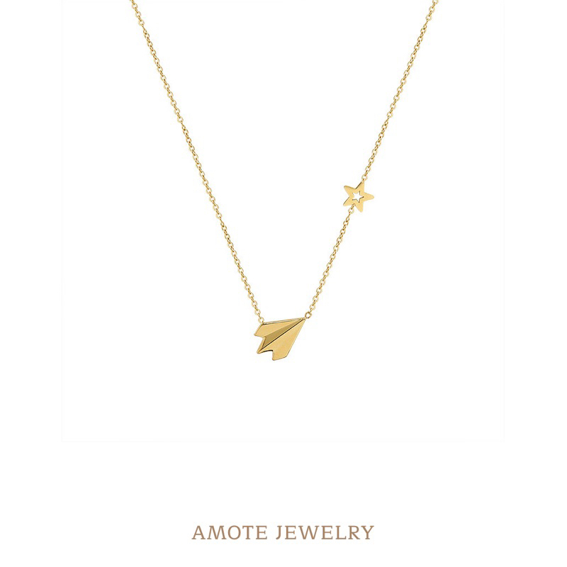AMOTE NECKLACE AIRPLANE STAR : 18K GOLD PLATED TITANIUM STEEL WATERPROOF