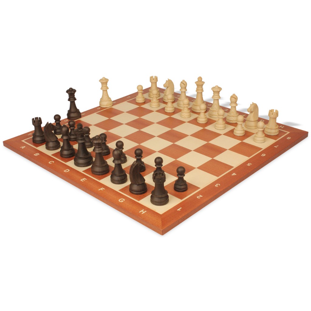 ชุดหมากรุกสากล(ตัวยูโร+กระดานไม้มะฮอกกานี) Euro Series Plastic Chess Set Wood Grain Pieces with Mahogany Chess Board