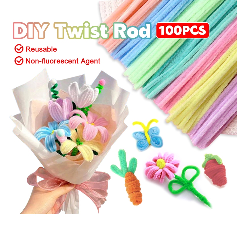 ดอกไม้ ลวดกำมะหยี่ DIY 100 ชิ้น สีสัน ยาว 30 cm หนา 0.5-0.6mm ดอกไม้ตกแต่ง