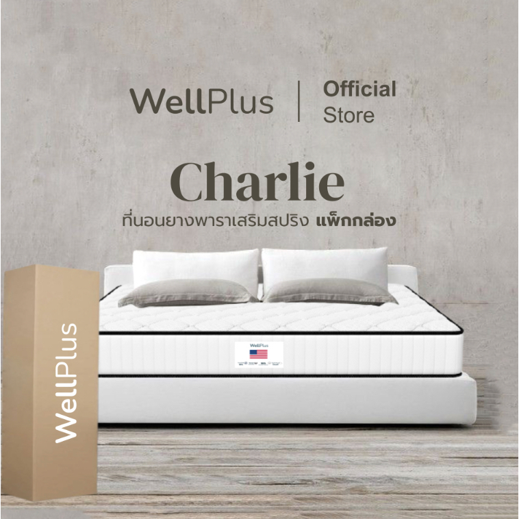 WellPlus [อัดสุญญากาศ] ที่นอนยางพาราเสริมสปริง รุ่น Charlie นอนหลับสบาย ลดอาการปวดหลัง หนา 9 นิ้ว