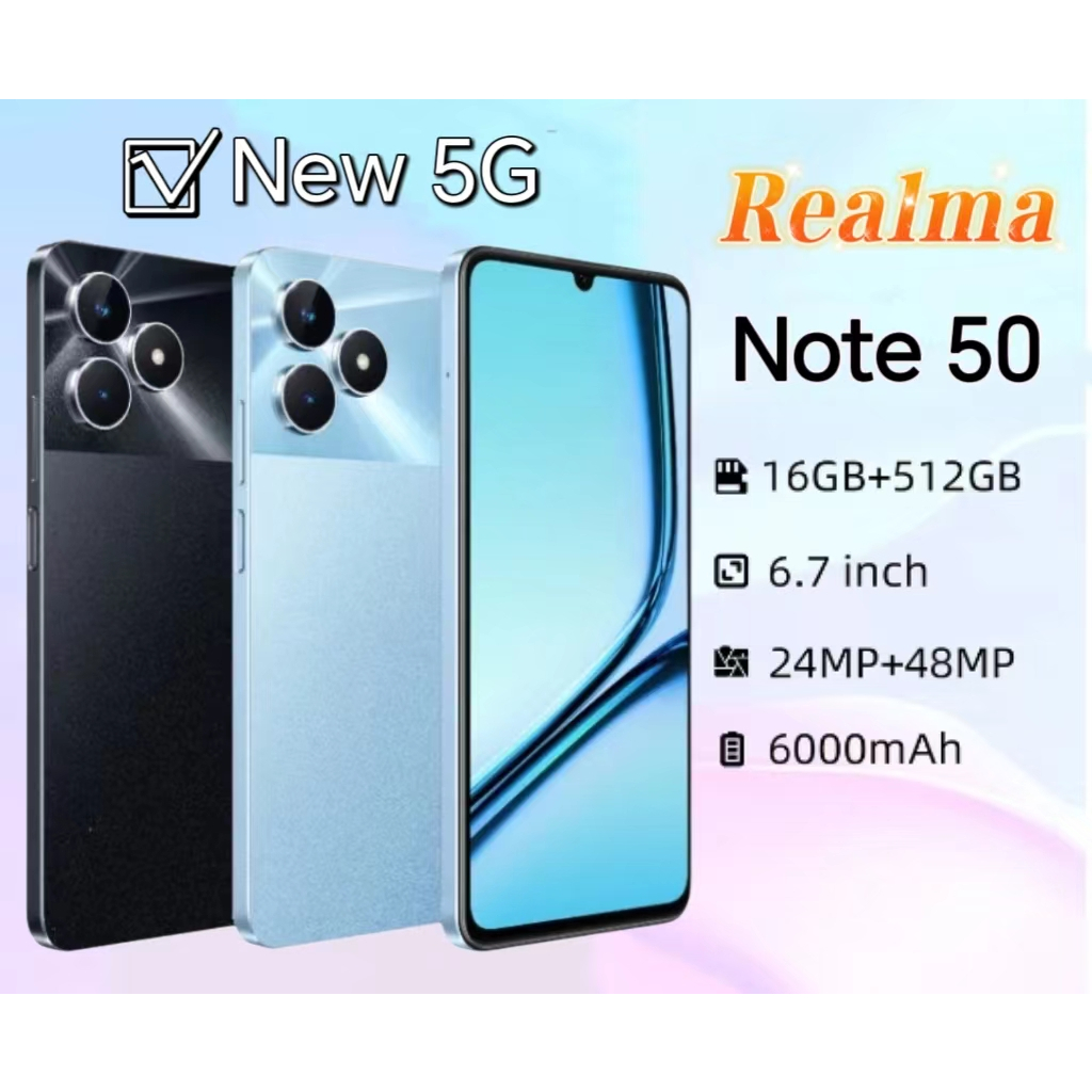 โทรศัพท์มือถือ realma note 50 (8GB+256GB) หน้าจอขนาดใหญ่ 6.74 นิ้ว 5G สมาร์ทโฟนแบรนด์ใหม่แบตเตอรี่ขนาด
