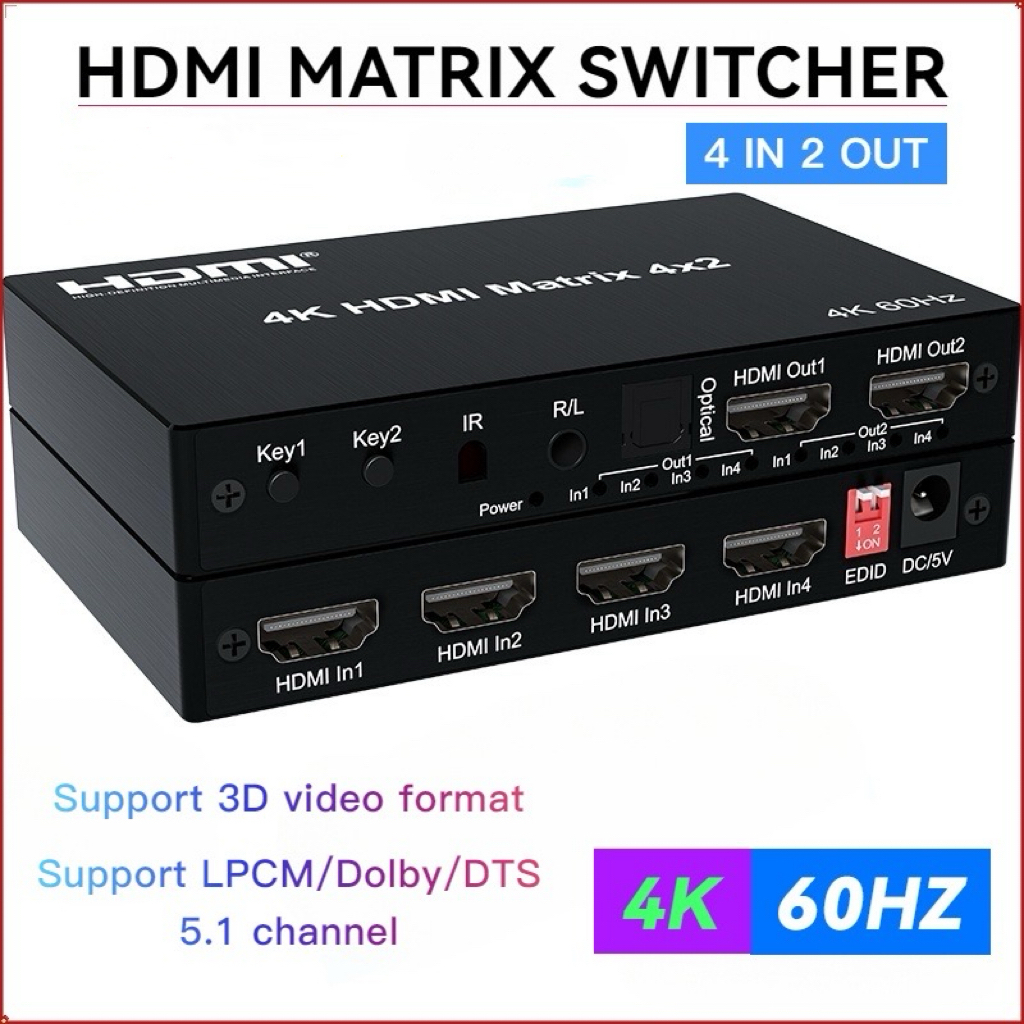 HDMI 4X1 Quad Multi-VieWer With Seamless Switcher 4x2 Matrix HDMI Video Switch Splitter Amplifier 1.4a Full HD w/ Remote