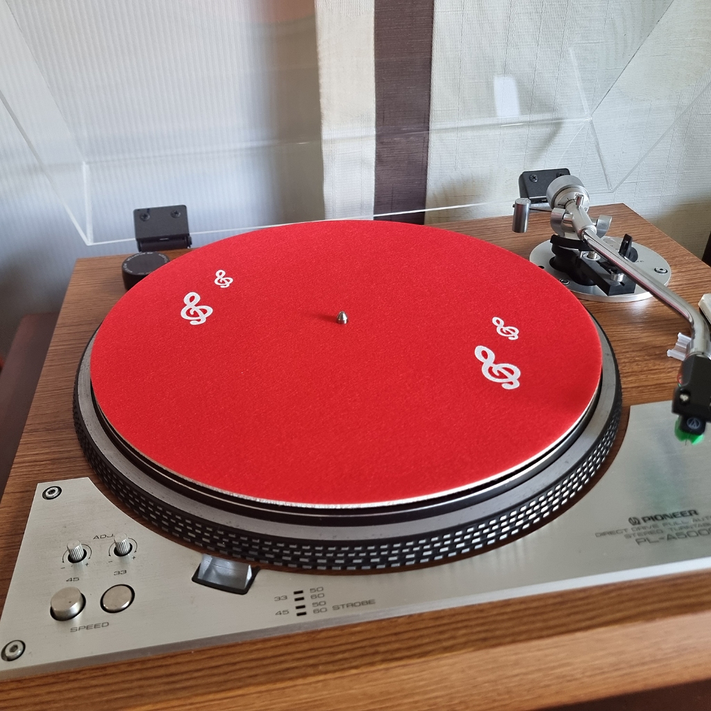 แผ่นรองแผ่นเสียง สีแดงและตัวโน้ต Turntable Felt Slipmat 12" LP vinyl record