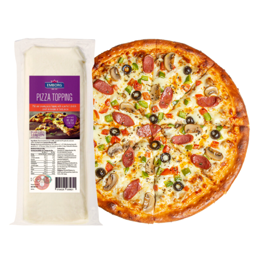 ชีสยืด มอสซาเรลล่าชีส เอมบอร์ก 2.5kg มีฮาลาล- Emborg Mozzarella Pizza Topping 2.5kg