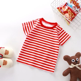 Babyonline(Y203)M5 (ส่งด่วน1วัน)เสื้อยืดแขนสั้นคอกลมลายทางสุดเท่ ผ้าฝ้าย นิ่ม ระบายอากาศ