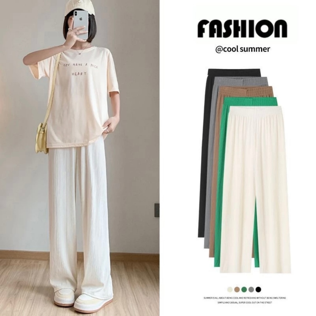 CiCi กางเกงพลีทสีเบสิค กางเกงอัดพลีททรงสวย ขนาดฟรี ไซส์ เอวยึดถึง 26-42 นิ้ว ผู้หญิง #048