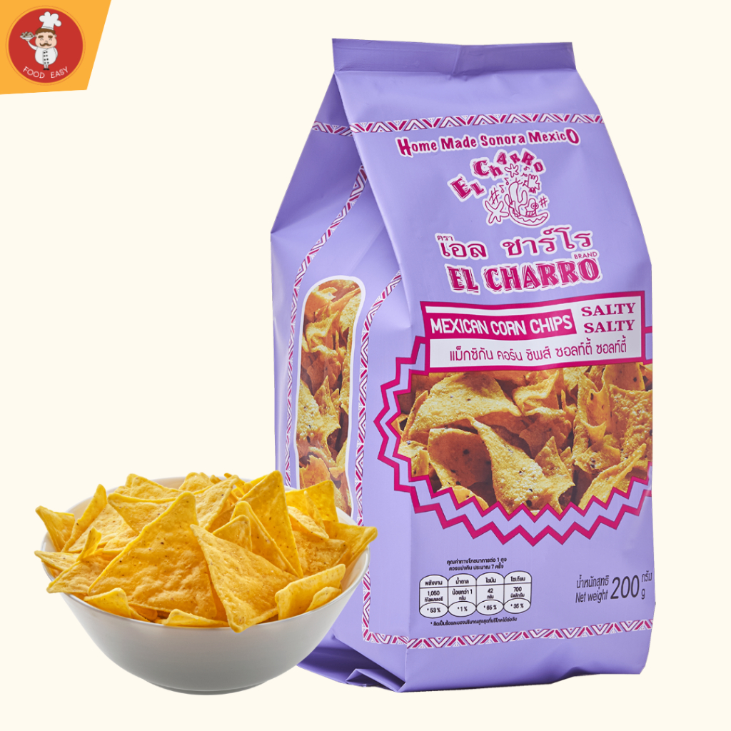 แป้งกรอบ ตอร์ติลย่า นาโช่ คอร์นชิพ เอล ชาร์โร คอร์นชิพส์รสเค็ม 200 ก - Crispy Corn Chips Tortillas N